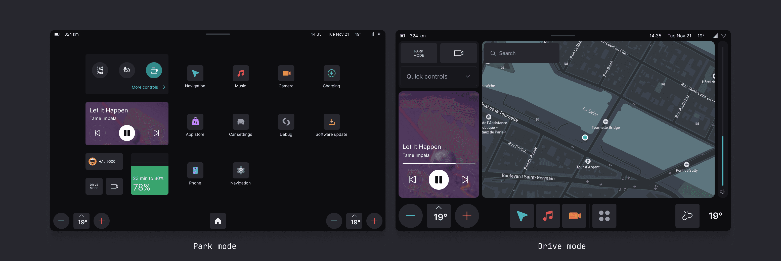 Park mode and drive mode